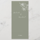 Menu Fleurs de ligne blanche mariage vert sauge (Dos)