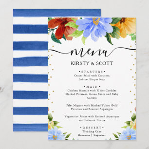 Menu Fleurs de mariage à l'aquarelle rouge, jaune et bl