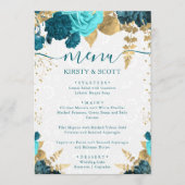 Menu Fleurs de mariage à l'aquarelle sarcelle et or (Devant)