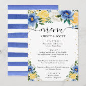 Menu Fleurs de mariage d'été bleu et jaune (Devant / Derrière)