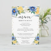 Menu Fleurs de mariage d'été bleu et jaune (Debout devant)