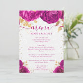 Menu Fleurs de mariage rose et or à l'aquarelle (Debout devant)