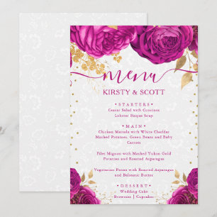 Menu Fleurs de mariage rose et or à l'aquarelle