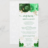 Menu Fleurs de mariage vert et or à l'aquarelle (Devant / Derrière)