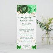 Menu Fleurs de mariage vert et or à l'aquarelle (Debout devant)