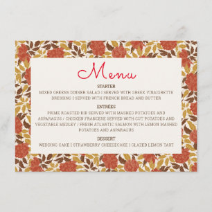 Menu Fleurs de pivoine orange poussiéreuses Mariage d'a