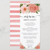 Menu Fleurs de roses roses aquarelle mariage (Devant / Derrière)