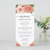 Menu Fleurs de roses roses aquarelle mariage (Debout devant)