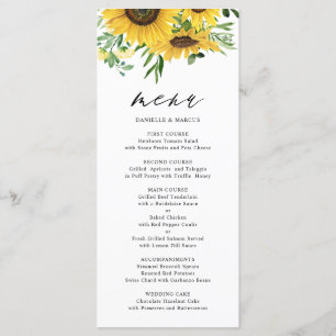 Menu Fleurs de soleil d'aquarelle et Mariage d'eucalypt