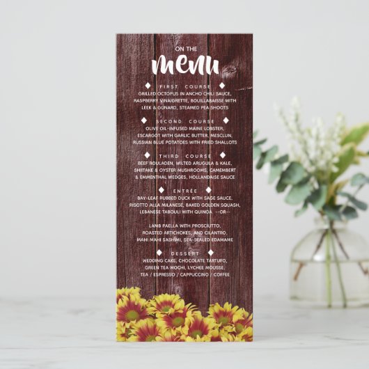Menu Fleurs de soleil d'automne rustiques sur Mariage d (Debout devant)