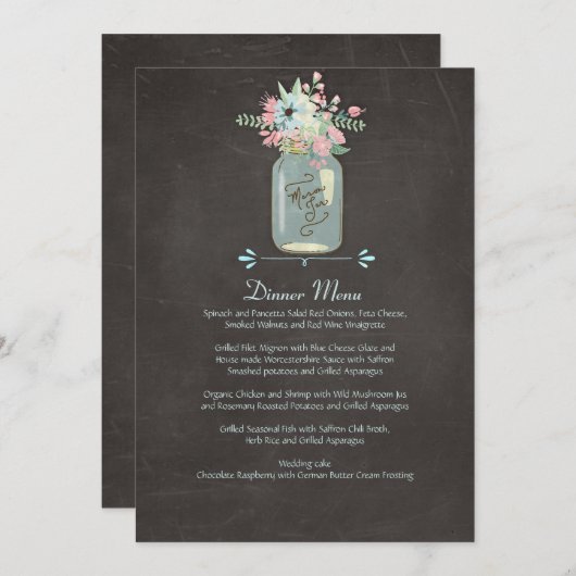 Menu Fleurs de tableau noir Rustique Mason Jar Floral m (Devant / Derrière)