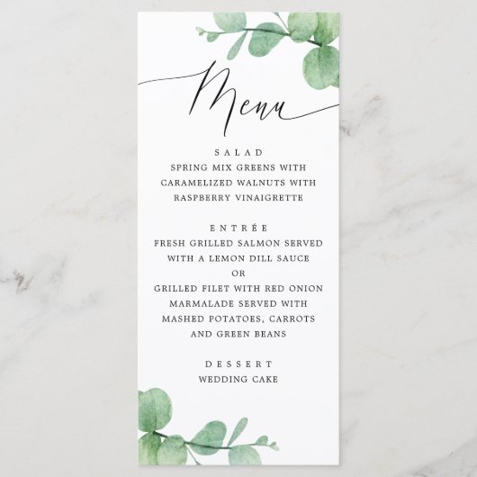 Menu Fleurs d'eucalyptus Mariage | Botanique Aquarelle (Devant)