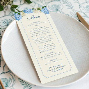 Menu Fleurs d'Hydrange Bleue Roses Blanches Mariage Jar