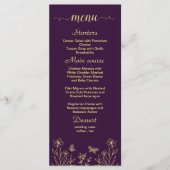 Menu Fleurs d'or simples violet mariage (Devant)