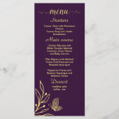 Menu Fleurs d'or simples violet mariage (Devant)