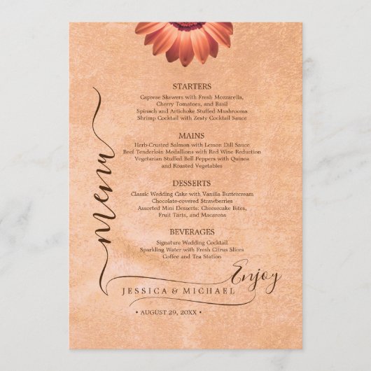 Menu Fleurs Gerbera sur Mariage de pêche Abstrait (Devant)