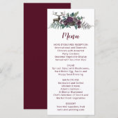 Menu Fleurs gris bordeaux aquarelle avec cerf (Devant / Derrière)