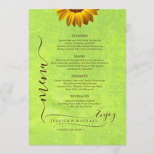 Menu Fleurs jaunes sur Mariage vert Abstrait (Devant)