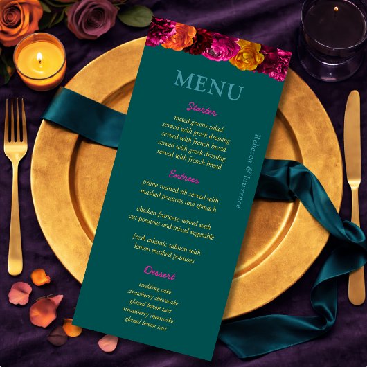 Menu Fleurs modernes rose vert jaune