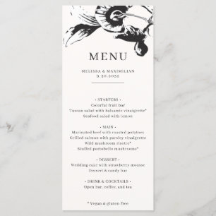 Menu Fleurs noires et blanches modernes chic Mariage Me
