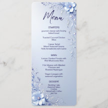 Menu Fleurs Ornementales Bleues avec Perles