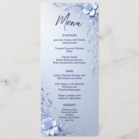 Menu Fleurs Ornementales Bleues avec Perles (Devant)