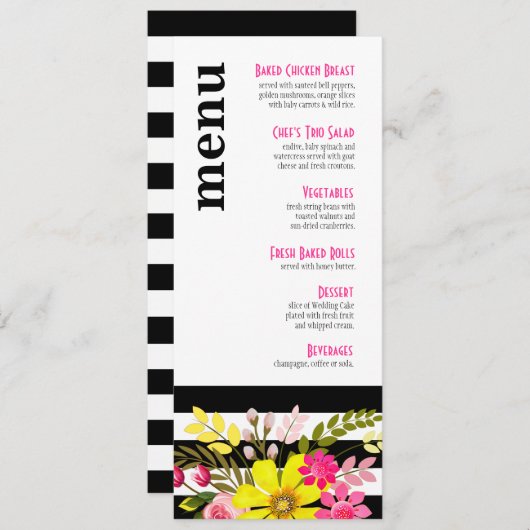 Menu Fleurs rayées noir et blanc (Devant / Derrière)