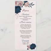 Menu fleurs rose et marine & mariage feuille (Devant)