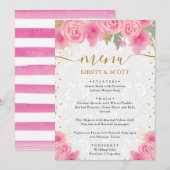 Menu Fleurs roses aquarelle mariage (Devant / Derrière)