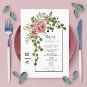 Menu Fleurs roses, arches et mariage monogramme rose po