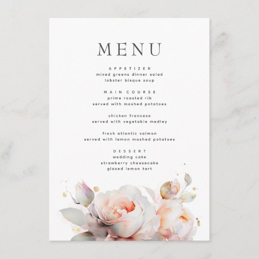 Menu Fleurs roses Boho d'été Mariage botanique (Devant)