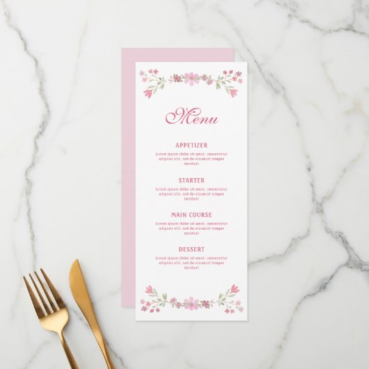 Menu Fleurs roses classiques (Devant/Arrière en situation)