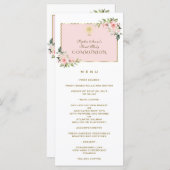 Menu Fleurs roses de luxe Gold First Holy Communion Men (Devant / Derrière)