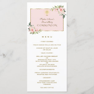 Menu Fleurs roses de luxe Gold First Holy Communion Men