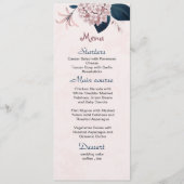 Menu fleurs roses marine feuille mariage (Devant)