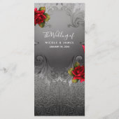 Menu Fleurs Rouge Ornementales Argentées Antiques  (Dos)