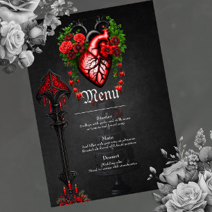 Menu Fleurs rouges du coeur gothique.