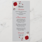 Menu fleurs rouges et blanches argent feuille mariage (Devant)