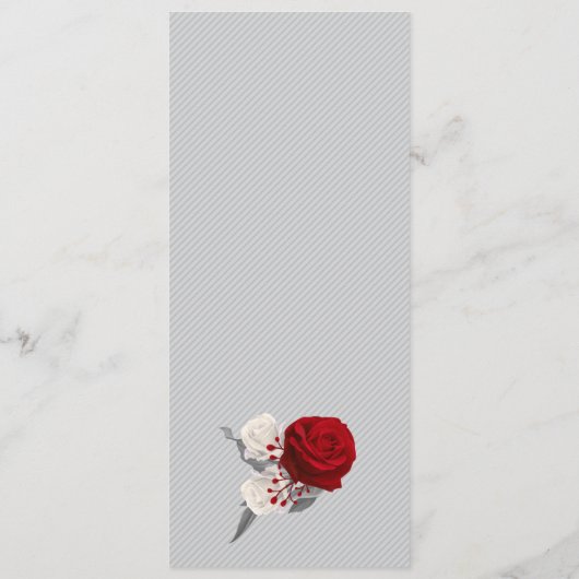 Menu fleurs rouges et blanches argent feuille mariage (Dos)