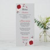 Menu fleurs rouges et blanches argent feuille mariage (Debout devant)