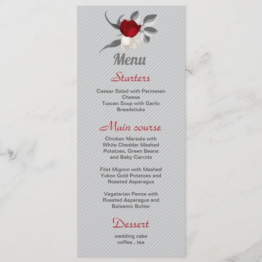 Menu fleurs rouges et blanches feuilles argentées maria (Devant)