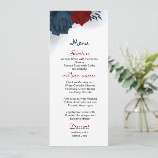 Menu fleurs rouges et marines belle mariage (Debout devant)