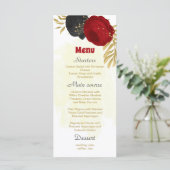 Menu fleurs rouges et noires or mariage botanique (Debout devant)