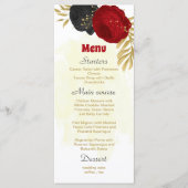 Menu fleurs rouges et noires or mariage botanique (Devant)