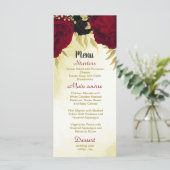 Menu fleurs rouges noires or feuille mariage (Debout devant)