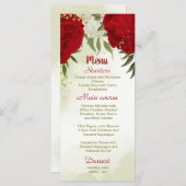 Menu fleurs rouges vert feuille mariage (Devant / Derrière)