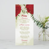 Menu fleurs rouges vert feuille mariage (Debout devant)