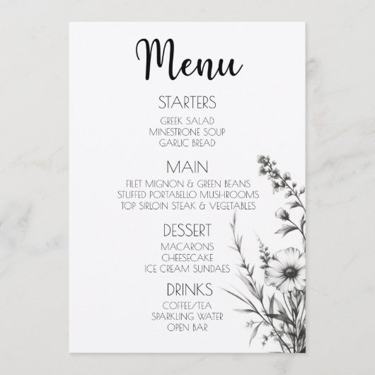 Menu Fleurs sauvages audacieux (Devant)