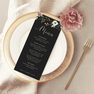 Menu Fleurs sauvages botaniques foncés Mariage simple e