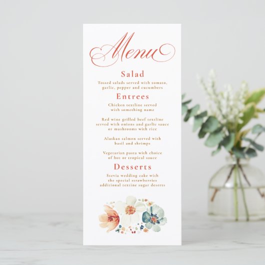 Menu Fleurs sauvages d'aquarelle Boho Mariage de automn (Debout devant)